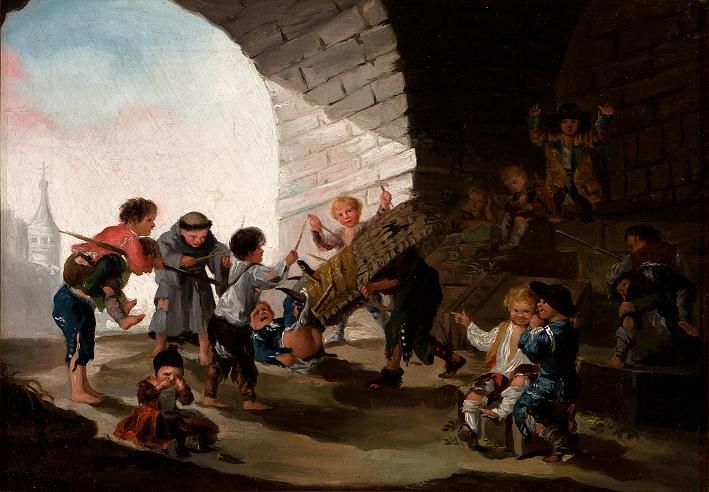 Madrid, 1746-Burdeos, Francia, 1828 - Niños Jugando al toro - Óleo sobre lienzo, 30x43,5 cm